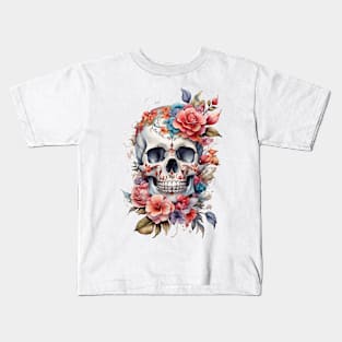 skull with flowers Kids T-Shirt